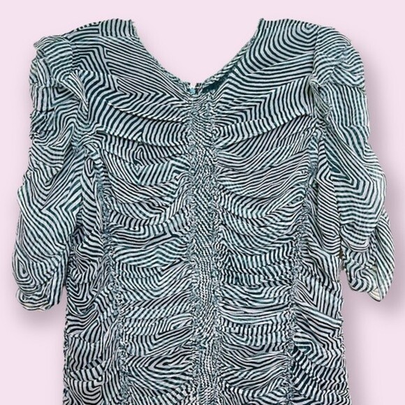 Isabel Marant Etoile Damia Ripple Print Ruched Tiered Silk Mini Dress Green 42 - Picture 6 of 11